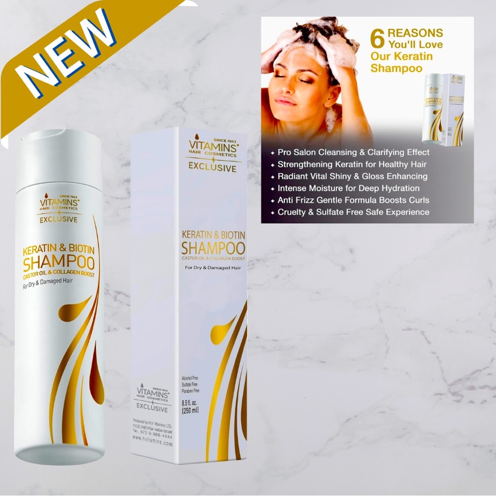 Vitamins Keratin Shampoo Hair Treatment Biotin&Collagen Protein w/Castor Oil NIB